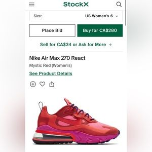 Nike Air Max 270 React - Mystic Red